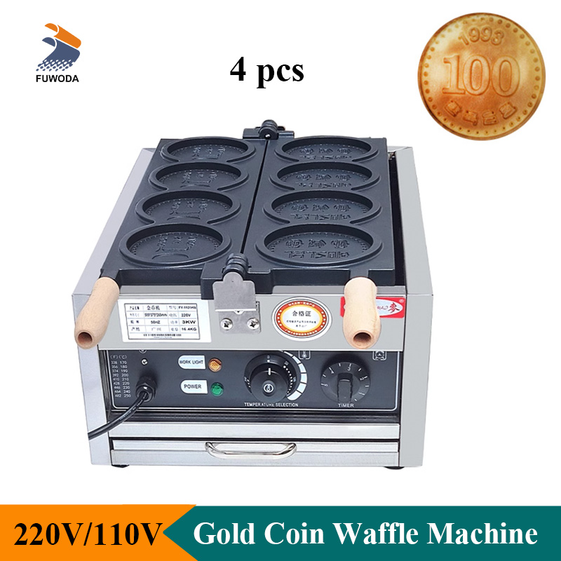 Mini Waffle Maker Machine - 4pcs Small Gold Coin Bread Waffle