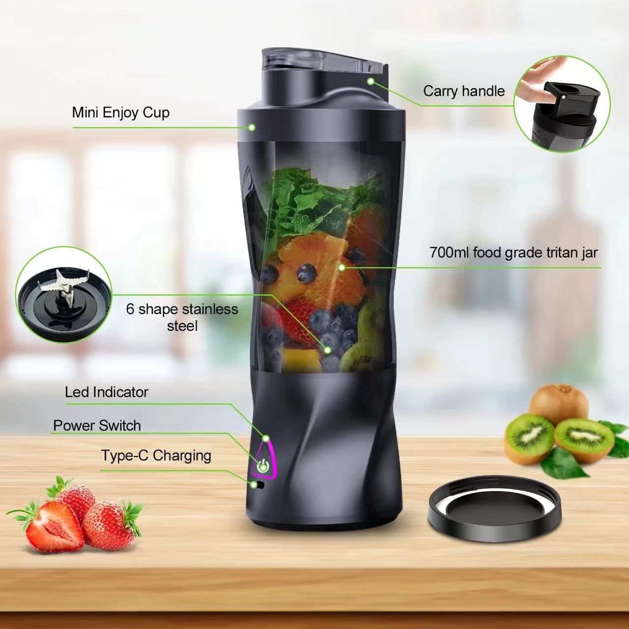 Portable Electric Juicer 700ML - Portable Blender Usb Rechargeable recension och pris